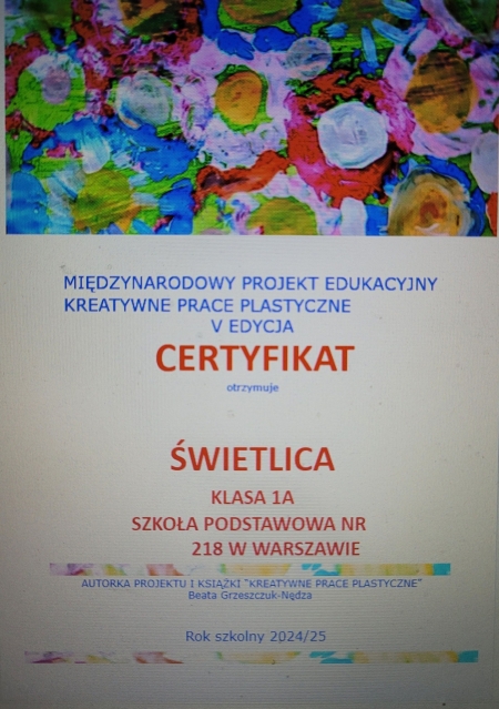 Certyfikat dla Świetlicy